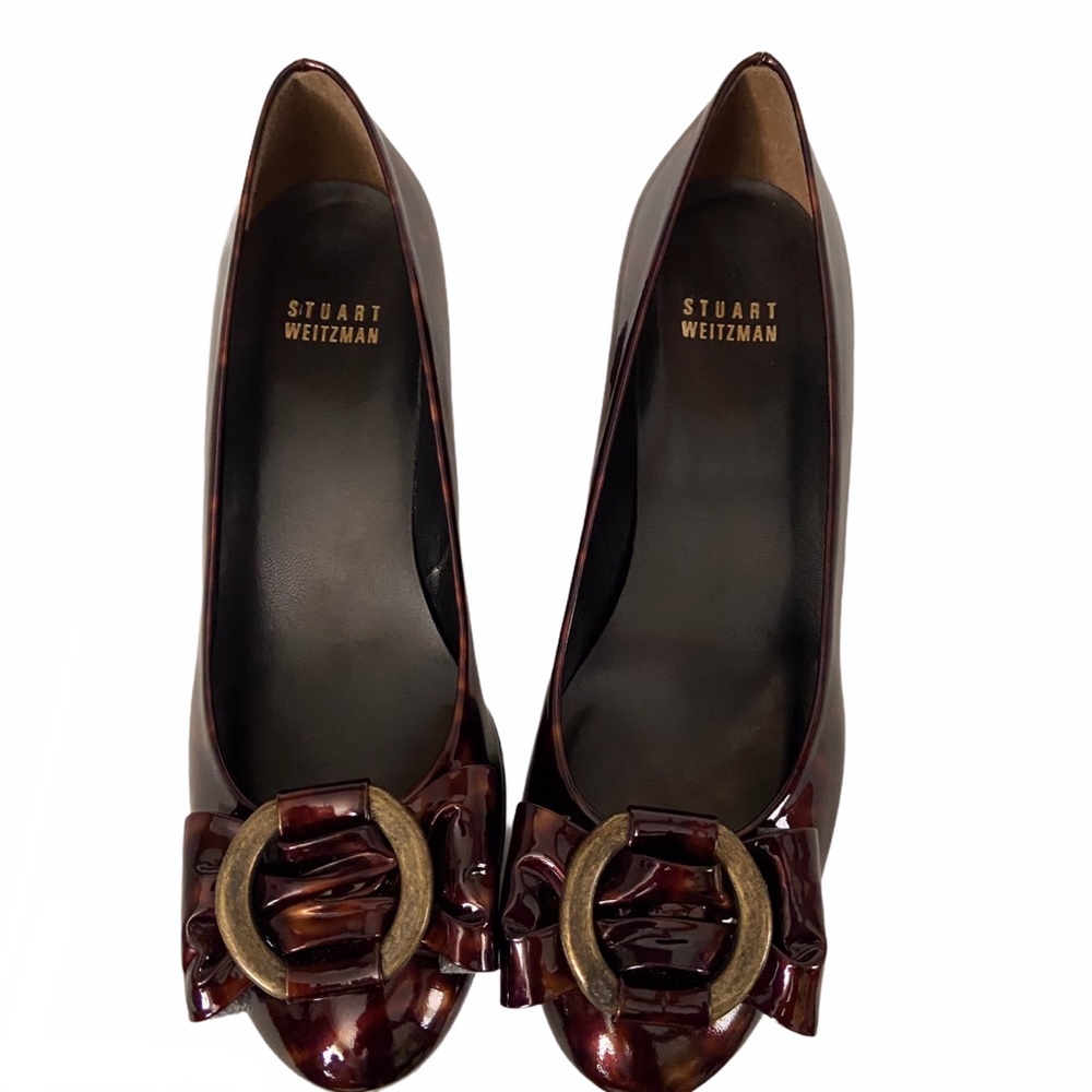 Stuart Weitzman Tortoise Patent Women’s 6 Shoes Caring Brown Demi Wedge Shoes - Picture 5 of 16